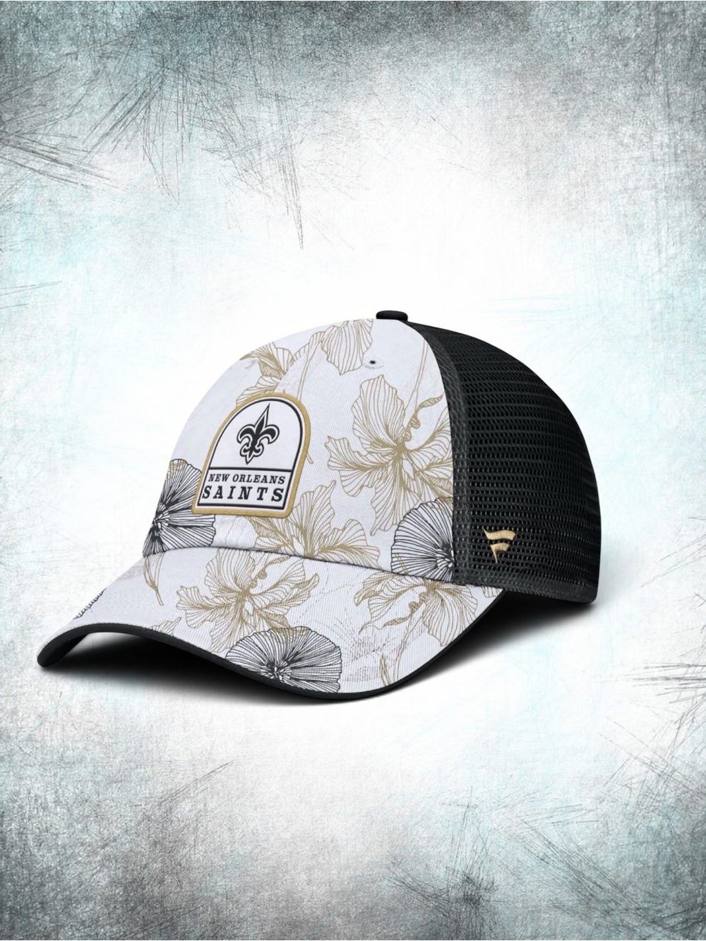 🆕 Men's New Orleans Saints Fanatics White/Black Tropical Adjustable Trucker Hat